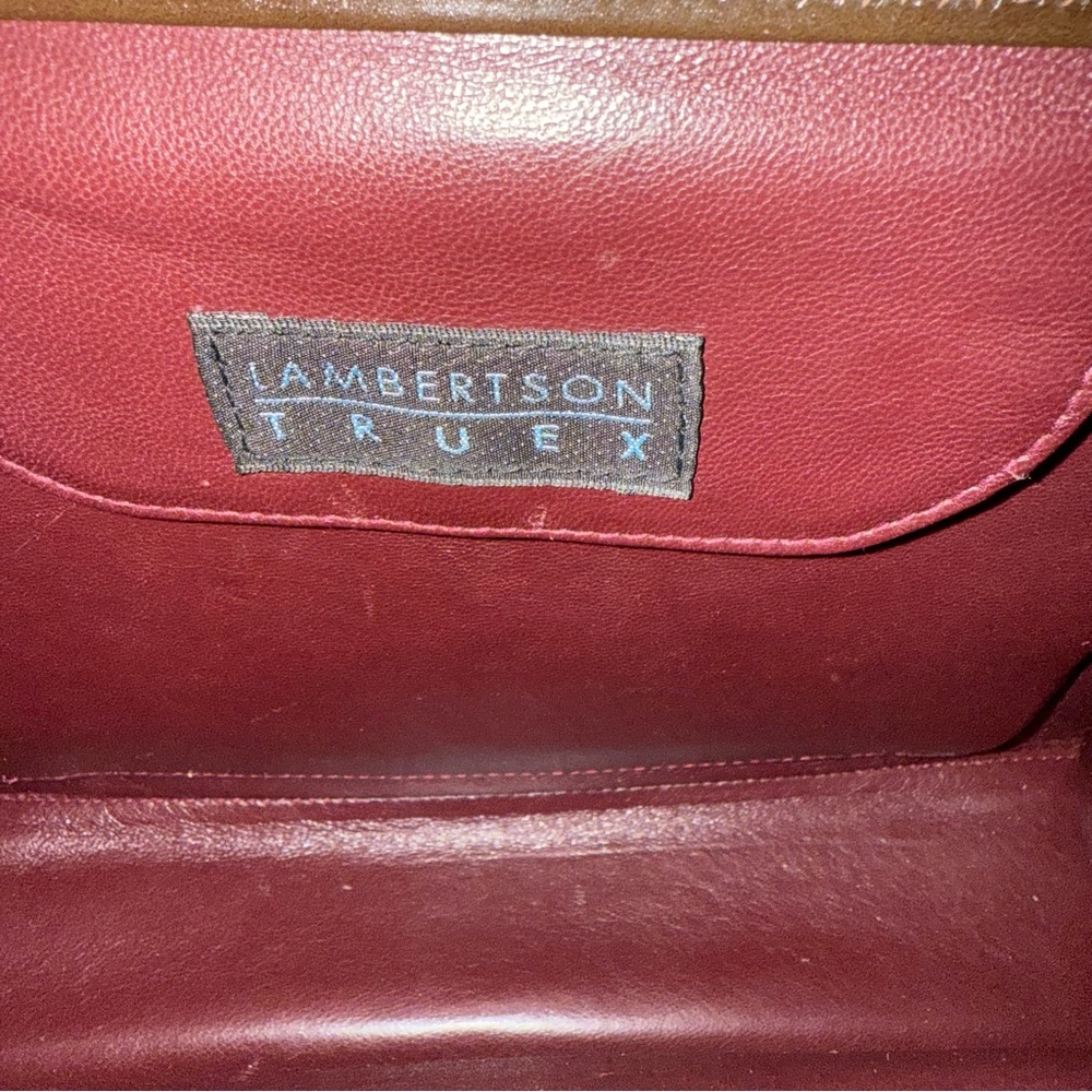 LAMBERTSON TRUEX SHOULDER BAG BROWN LEATHER 2 STRAP GOLD LEVER CLOSE - Picture 12 of 12